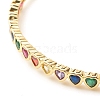 Colorful Cubic Zirconia Heart Open Cuff Bangle BJEW-B054-15G-4