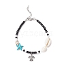 2Pcs 2 Styles Summer Beach Synthetic Turquoise Starfish & Natural Cowrie Shell & Glass Seed Round Beaded Alloy Turtle Charm Anklets X1-AJEW-TA00038-3