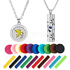 2Pcs 2 Styles Anti-Tarnish Stainless Steel Flat Round Locket Necklaces NJEW-HS0001-18-1
