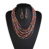 Bohemian Style Glass Seed Beaded Multilayer Necklaces & Teardrop Dangle Earrings Sets WG1B7AB-03-1