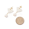 Shell Pearl Heart with Long Tassel Dangle Stud Earrings EJEW-TA00123-4