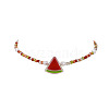 Acrylic Enamel Fruit Pendant Necklace with Glass Seed Chains for Women NJEW-JN04293-4