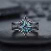 Rhombus Alloy Rhinestone Finger Ring Set for Women PW-WG51C17-02-1