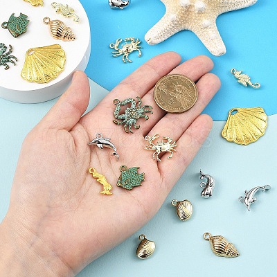 10Pcs 10 Styles Rack Plating Alloy Pendants FIND-YW0010-64-1