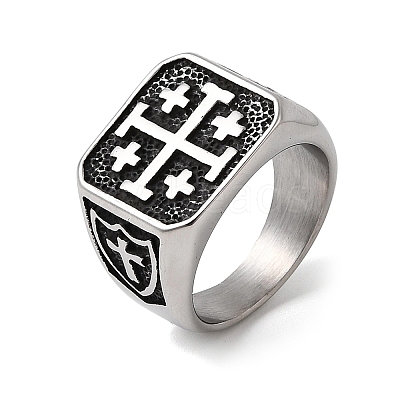 Jerusalem Cross 304 Stainless Steel Finger Rings for Men RJEW-D339-01A-AS-1