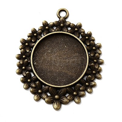 Vintage Tibetan Style Alloy Flower Pendant Cabochon Bezel Settings TIBEP-M018-65AB-NF-1
