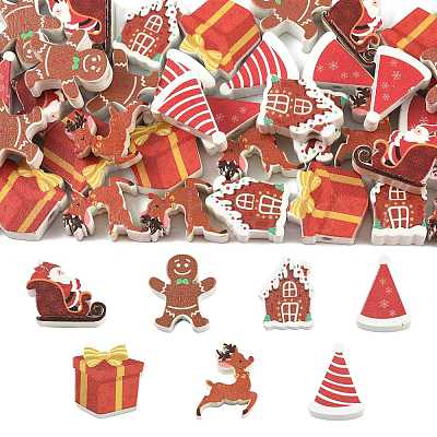 42Pcs 7 Styles Christmas Printed Schima Wood Beads WOOD-FS0002-49-1