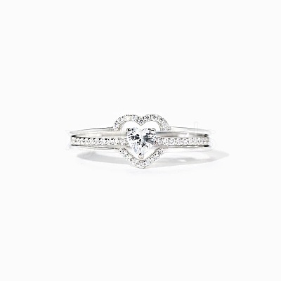 2Pcs Heart 925 Sterling Silver Micro Pave Clear Cubic Zirconia Finger Rings for Women FS-WG4005F-04-1
