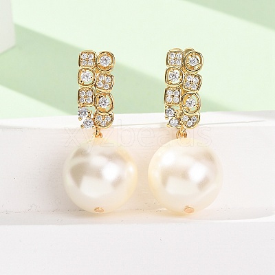 Round Brass Micro Pave Clear Cubic Zirconia Hoop Earrings EJEW-Z164-27G-1