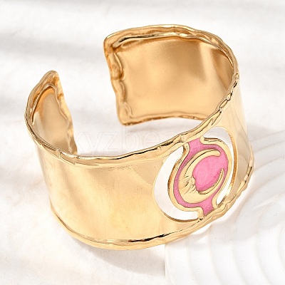 304 Stainless Steel Enamel Cuff Bangles for Women BJEW-B166-02G-1