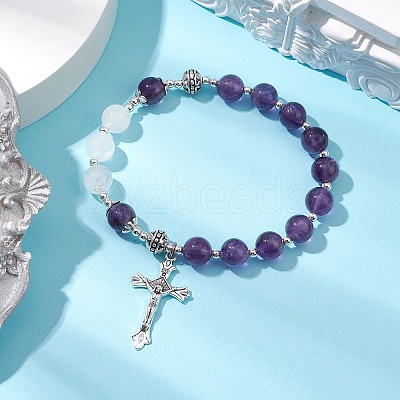 Natural Amethyst Beaded Bracelets BJEW-TA00564-01-1