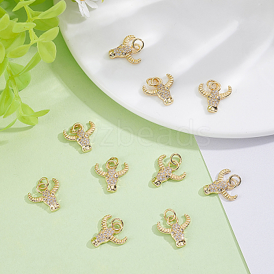 10Pcs Brass Micro Pave Cubic Zirconia Charms KK-BBC0024-920-1