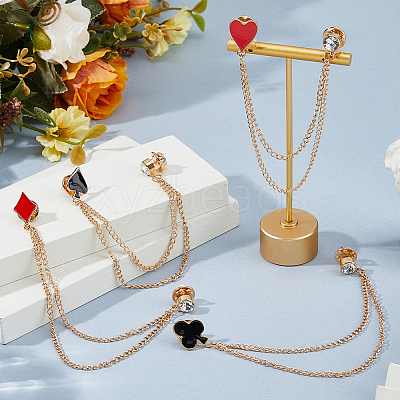 4Pcs 4 Styles Playing Card Alloy Rhinestone Lapel Pin Backs AJEW-FH0007-70-1