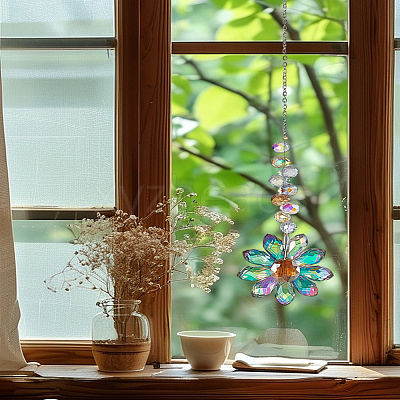 1Pc Glass Flower Hanging Ornaments HJEW-LP0002-65C-1