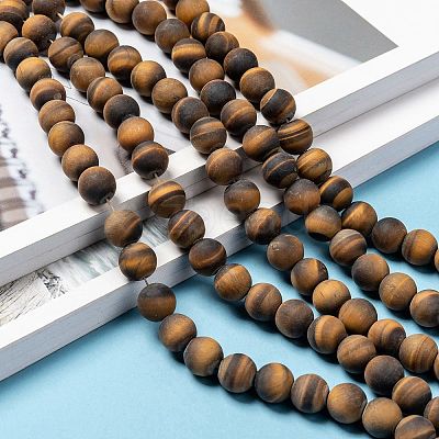 Natural Frosted Tiger Eye Round Bead Strands LS-G-M064-10mm-02-1