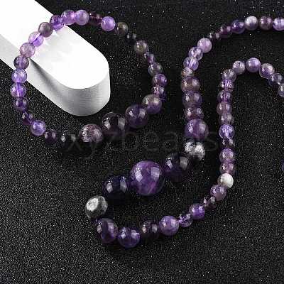 Natural Amethyst Graduated Beads Necklaces and Bracelets Jewelry Sets SJEW-L132-01-1