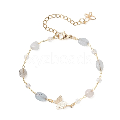 5Pcs 5 Styles Handmade Glass & Opalite & Natural Morganite & Dyed Green Agate & Labradorite & Amethyst Nuggets Beads Necklaces BJEW-JB12461-1