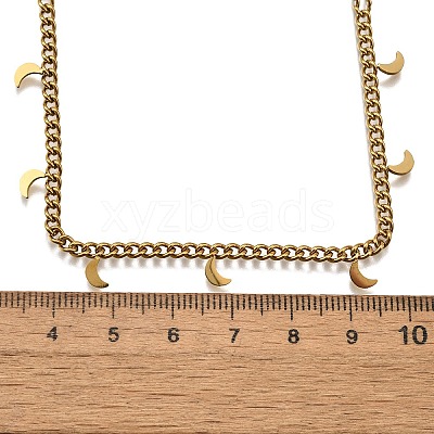 304 Stainless Steel Twisted Chain Necklaces with Moon Charm Tassel NJEW-R023-08G-1