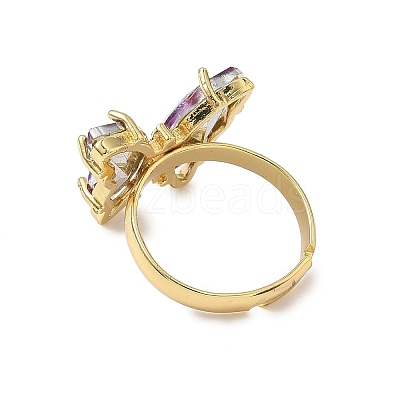 Adjustable Brass Glass Finger Rings RJEW-P148-A01-18-1