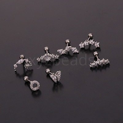 316L Surgical Stainless Steel Micro Pave Clear Cubic Zirconia Cartilage Earrings WG14BE9-01-1