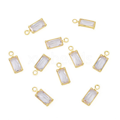 10Pcs Brass Pave Cubic Zirconia Rectangle Charms KK-TADJ0001-29-1