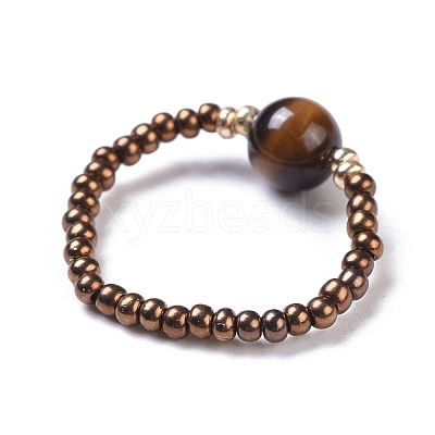 Natural Tiger Eye Stretch Rings RJEW-JR00255-02-1