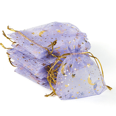 30Pcs Gold Stamping Moon Star Organza Drawstring Gift Bags ABAG-TA0002-21H-1