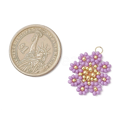 Glass Seed Beaded Flower Pendants PALLOY-MZ01181-05-1