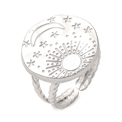 Non-Tarnish 304 Stainless Steel Sun & Moon Planet Open Cuff Ring for Women X-RJEW-B027-20P-1