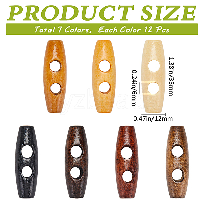 84Pcs 7 Colors Natural Wood Buttons BUTT-GF0003-90C-1