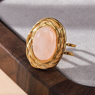 Oval Natural Rose Quartz Finger Rings RJEW-M063-01G-13-1