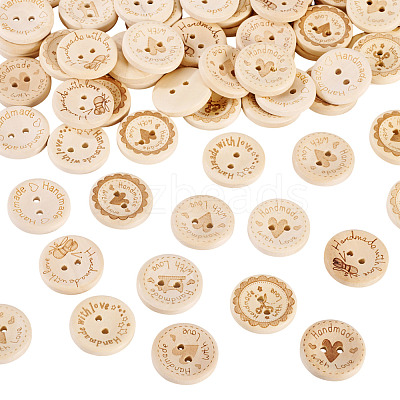 200Pcs 8 Styles Wood Buttons BUTT-TA0001-34-1