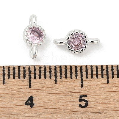 Brass Cubic Zirconia Flat Round Connector Charms KK-H204-02S-06-1
