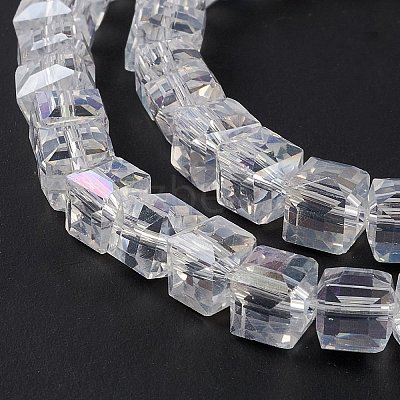 Electroplate Glass Beads Strands EGLA-D018-8x8mm-01-1