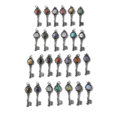 Key Brass Gemstone Big Pendants KK-D361-01AS-1