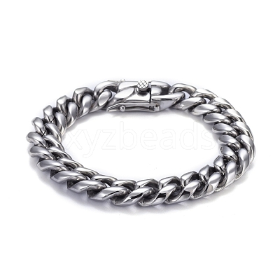 Tarnish Resistant Men's 304 Stainless Steel Cuban Link Chain Bracelets BJEW-P263-B03-P-1