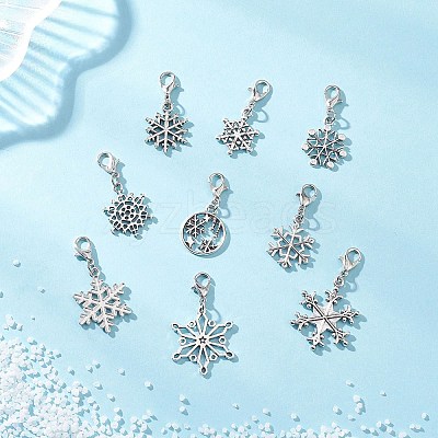 9Pcs Christmas Alloy Snowflake Pendant Decorations HJEW-JM04451-1