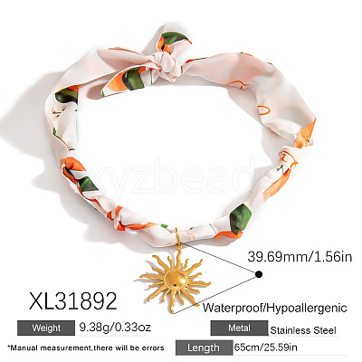 304 Stainless Steel Pendant Printed Scarf Necklaces FS-WGD2FA8-02-1