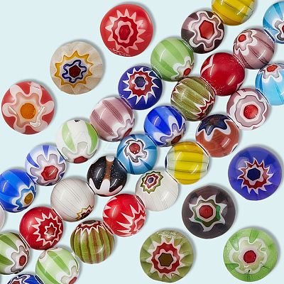 3 Strands Handmade Millefiori Glass Round Bead Strands LAMP-LT0001-16B-1