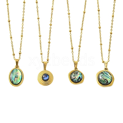 304 Stainless Steel Natural Paua Shell Pendant Satellite Chain Necklaces NJEW-JN06446-01-1