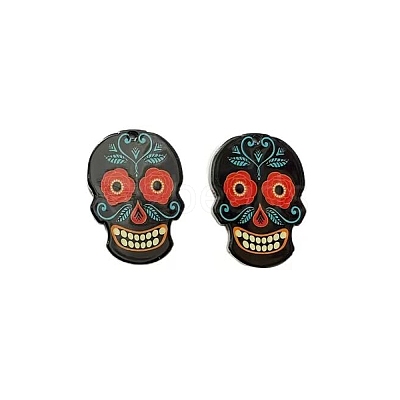 Printed 201 Stainless Steel Sugar Skull Pendants STAS-E174-01P-05-1