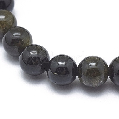 Natural Golden Sheen Obsidian Bead Stretch Bracelets BJEW-K212-A-020-1