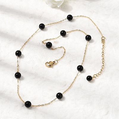 Stainless Steel & Imitation Pearl Round Link Chain Necklaces for Women WGE4439-05-1