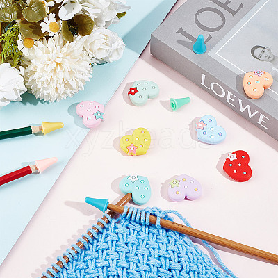 Silicone Heart & Synthetic Rubber Cone Knitting Needle Point Protectors DIY-NB0010-18-1
