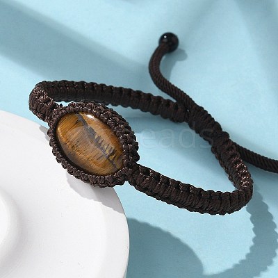 Adjustable Oval Natural Tiger Eye Braided Bead Bracelets BJEW-H626-02-10-1