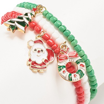3Pcs 3 Style Glass Seed Stretch Bracelets Set BJEW-JB08200-1