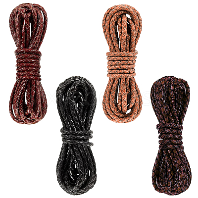 8M 4 Colors Round PU Leather Braided Cord OCOR-CL0001-20-1