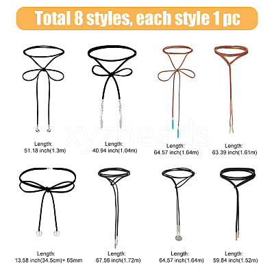 8Pcs 8 Style Faux Suede & Nylon Cord Lariat Necklaces Set NJEW-FI0001-32-1