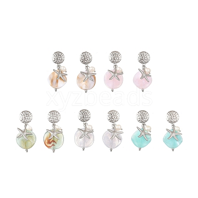 304 Stainless Steel & Acrylic & Natural Pearl Stud Dangle Earrings EJEW-JE07446-01-1