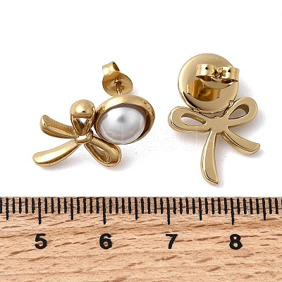 201 Stainless Steel ABS Plastic Pearl Stud Earrings EJEW-Z151-13G-04-1